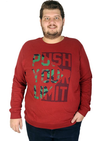 Büyük Beden Erkek Sweatshirt Push Your Limit 19134 Bordo