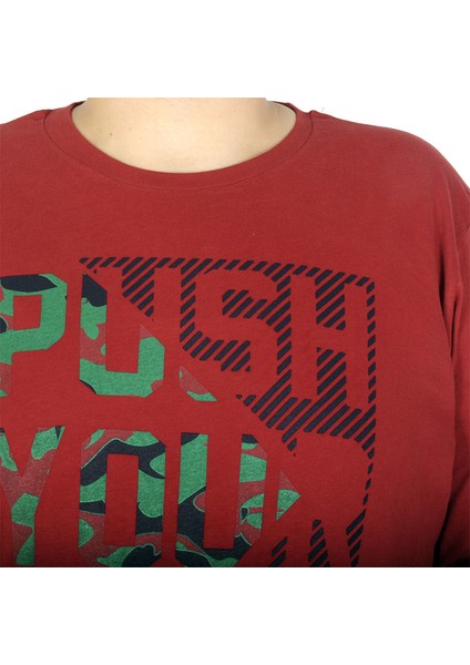 Büyük Beden Erkek Sweatshirt Push Your Limit 19134 Bordo