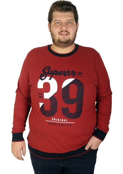 Büyük Beden Erkek Sweatshirt Thirty Nine 19135 Bordo