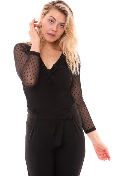 Kadın 31319 Tül Ön Fırfırlı Agraflı Body fiyatları