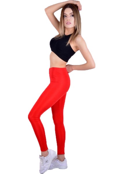 Kadın Düz Parlak Spor Tayt L - XL