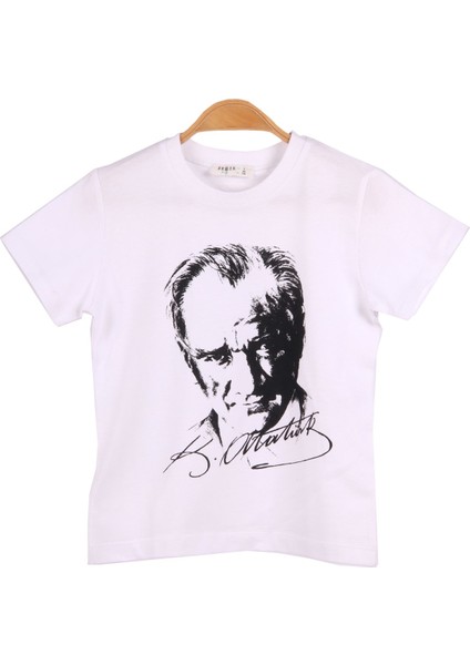 Erkek Çocuk T-Shirt Atatürk Baskılı Beyaz 4-14 Yaş