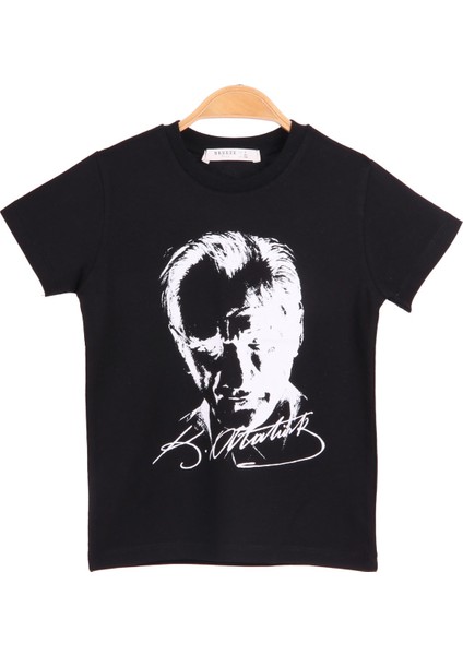 Erkek Çocuk T-Shirt Atatürk Baskılı Siyah 4-14 Yaş