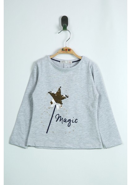 Kız Çocuk Pullu Yıldız Nakışlı Sweatshirt