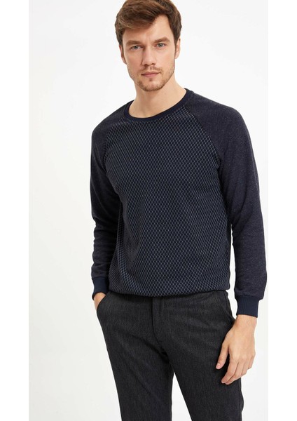 Erkek Sıfır Yaka Jakar Sweatshirt