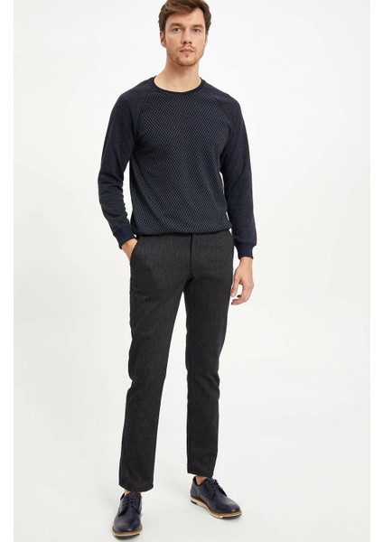 Erkek Sıfır Yaka Jakar Sweatshirt