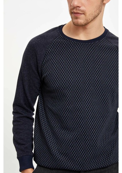 Erkek Sıfır Yaka Jakar Sweatshirt