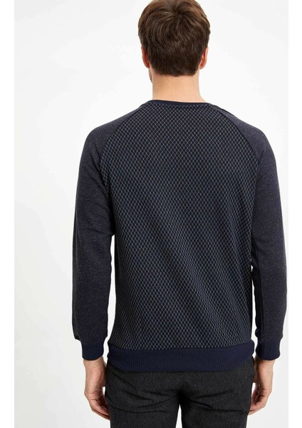 Erkek Sıfır Yaka Jakar Sweatshirt