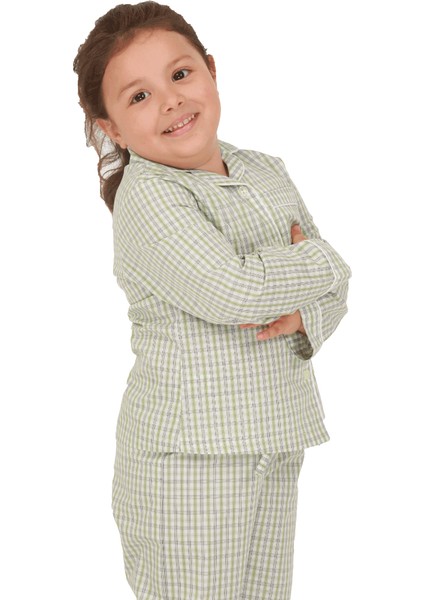 Açık Yeşil Ekose Kız Çocuk Pijama Takımı