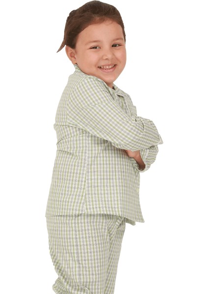Açık Yeşil Ekose Kız Çocuk Pijama Takımı
