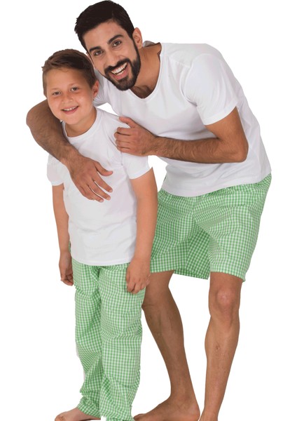 Aile Beyaz-Yeşil Kareli Erkek Çocuk Pijama Takımı