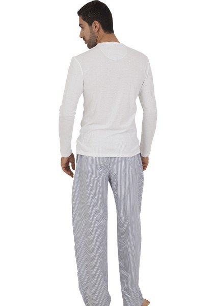Thedon Beyaz Renk Ribana Erkek Pijama Takımı