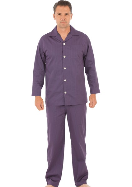 Mor Çizgili Poplin Erkek Pijama Takımı