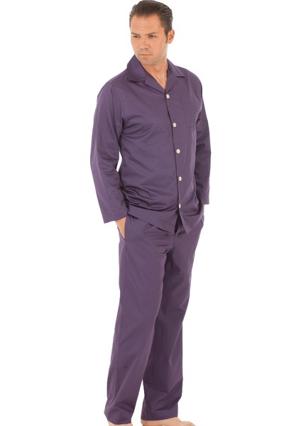 Mor Çizgili Poplin Erkek Pijama Takımı