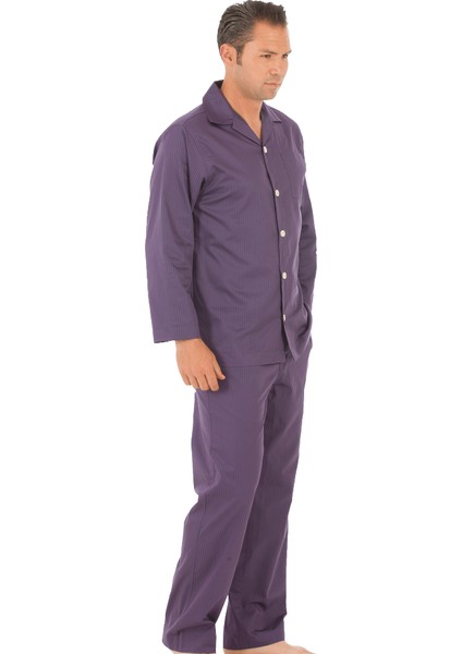 Mor Çizgili Poplin Erkek Pijama Takımı