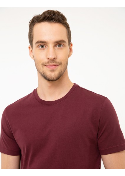Erkek Bordo Slim Fit Bisiklet Yaka Basic Tişört 50217123-VR014