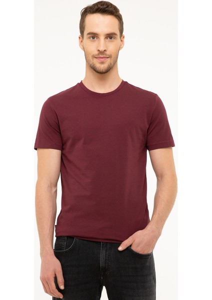 Erkek Bordo Slim Fit Bisiklet Yaka Basic Tişört 50217123-VR014 fiyatları