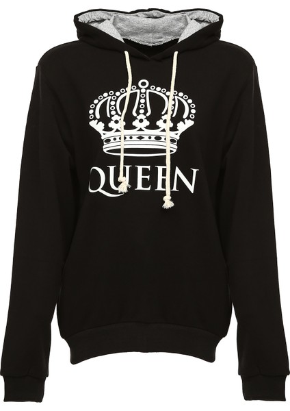 Siyah Queen Kapüşonlu Kadın Sweatshirt