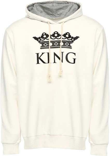 Beyaz King Kapüşonlu Erkek Sweatshirt