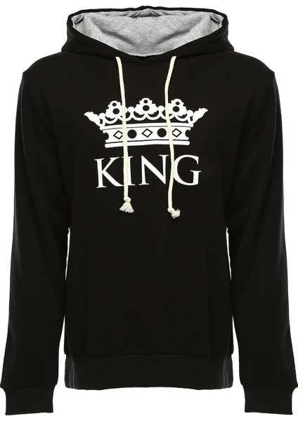 Siyah King Kapüşonlu Erkek Sweatshirt