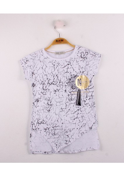 Kız Çocuk Göğsü Şerit Aksesuarlı T-Shirt