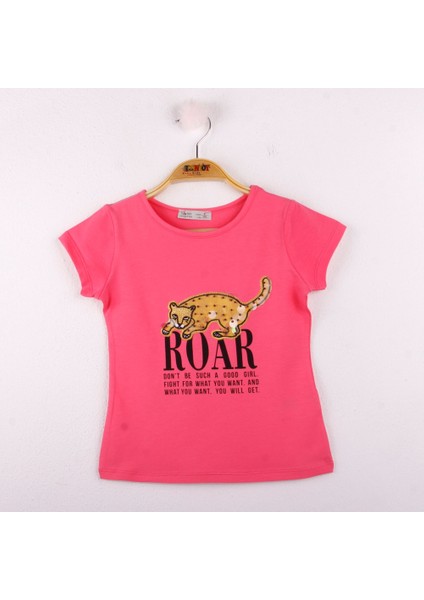 Kız Çocuk Leopar Baskılı Pullu T-Shirt
