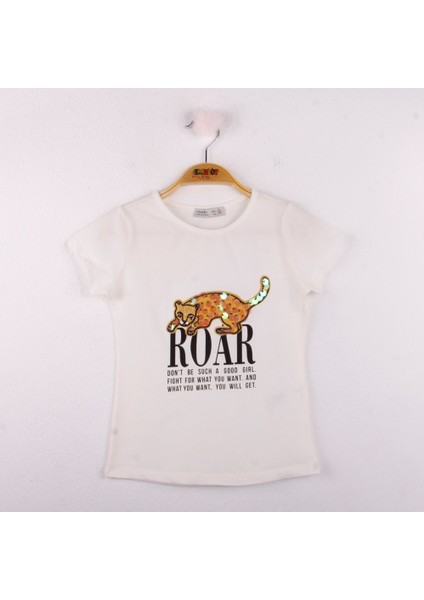 Kız Çocuk Leopar Baskılı Pullu T-Shirt