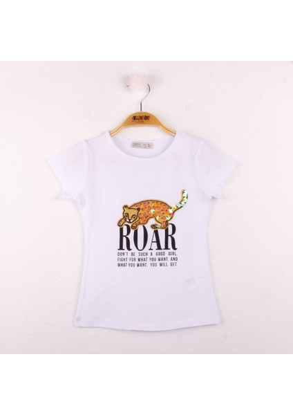 Kız Çocuk Leopar Baskılı Pullu T-Shirt