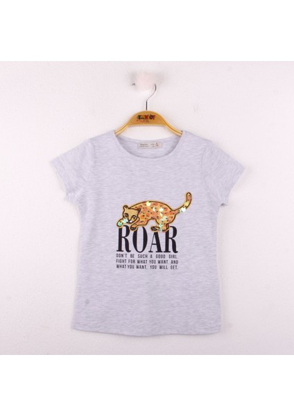Kız Çocuk Leopar Baskılı Pullu T-Shirt