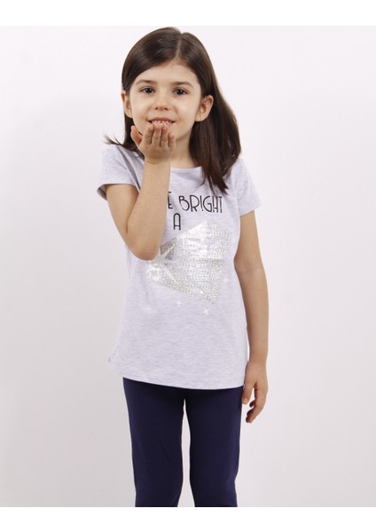 Kız Çocuk Elmas Taş Nakışlı T-Shirt