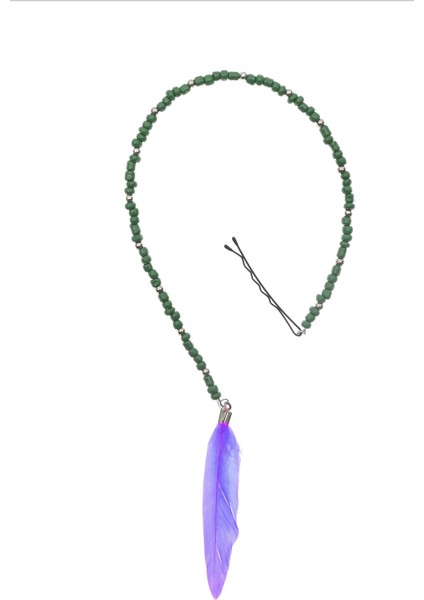 Mor Tüylü Yeşil Saç Boncuğu