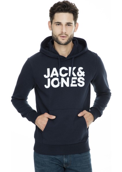 Jack & Jones Hood Corp Logo Erkek Lacivert Kapüşonlu Sweatshirt