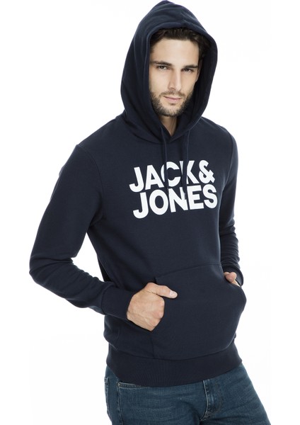 Jack & Jones Hood Corp Logo Erkek Lacivert Kapüşonlu Sweatshirt