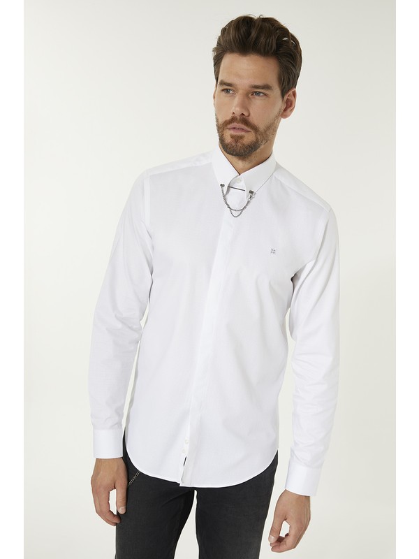 Avva Erkek Beyaz Armurlu Alttan Britli Yaka Slim Fit Gomlek A91y2073 Trendyol