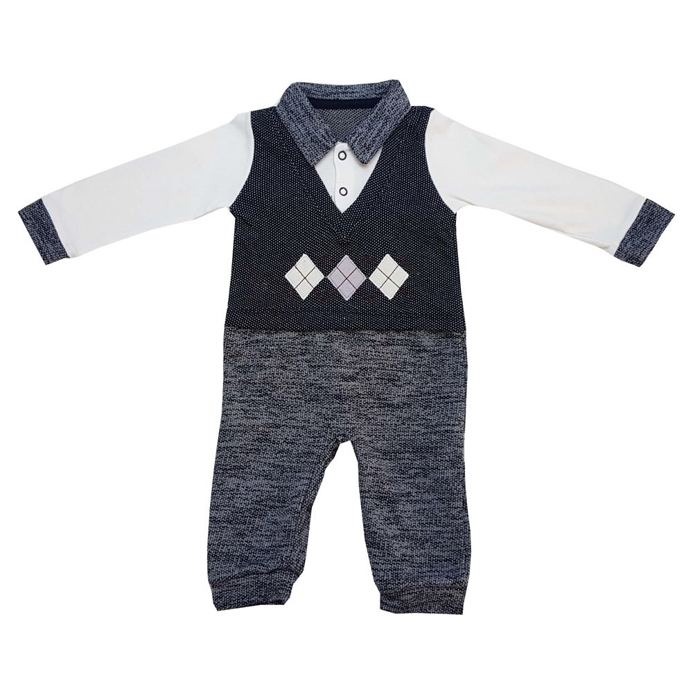 Necix Baklava Desenli Süveter Görünümlü Erkek Bebek Tulum