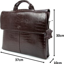KANGAROO KINGDOM Hakiki Deri Kroko Koyu Kahverengi Erkek Laptop & Evrak Çantası 2138-CK