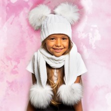 Baby Dora Çift Ponponlu Kız Çocuk Atkı & Bere Takım