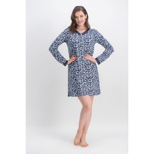 Arnetta Basic Lace Leaf Lacivert Kadın Büyük Beden Gecelik