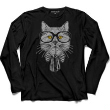 Kendim Seçtim Hipster Cat Hipstir Kedi With Glasses Gözlük 2 Uzun Kollu Tişört