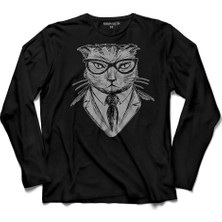 Kendim Seçtim Hipster Cat Hipstir Kedi With Glasses Gözlük 4 Uzun Kollu Tişört