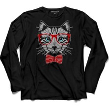 Kendim Seçtim Hipster Cat Hipstir Kedi With Glasses Gözlük 5 Uzun Kollu Tişört