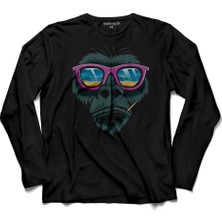 Kendim Seçtim Maymun Gözlüklü Monkey Glasses Uzun Kollu Tişört