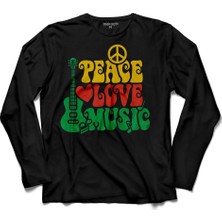 Kendim Seçtim Peace Raggae Love Music Bob Marley Uzun Kollu Tişört