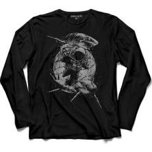 Kendim Seçtim Uçan Astronot Uzay Cosmos Space Galaksi Gezegen Uzun Kollu Tişört