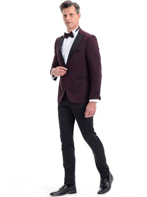 Morven Broadway Slim Fit Yelkli Damatlık Takım Elbise Bordo