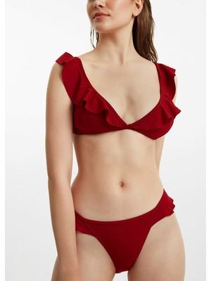 Suwen Fırfırlı Bikini Alt - Bordo