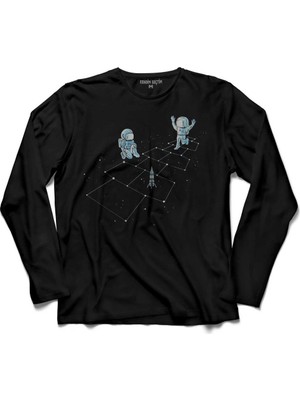 Kendim Seçtim Astronot Dans Uzay Cosmos Space Galaksi Gezegen Uzun Kollu Tişört