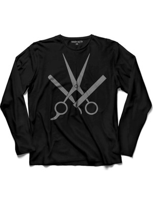 Kendim Seçtim Berber Barber Kuaför Makas Saç Sakal Traş 4 Uzun Kollu Tişört