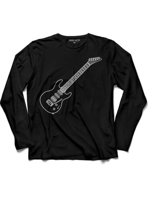 Kendim Seçtim Gitar Çizim Guitar Saz Rock Caz Müzik Nota Uzun Kollu Tişört