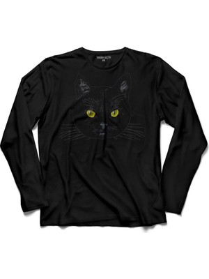 Kendim Seçtim Kara Kedi Silüet Tasarim Göz Black Cat Eye 3 Uzun Kollu Tişört
